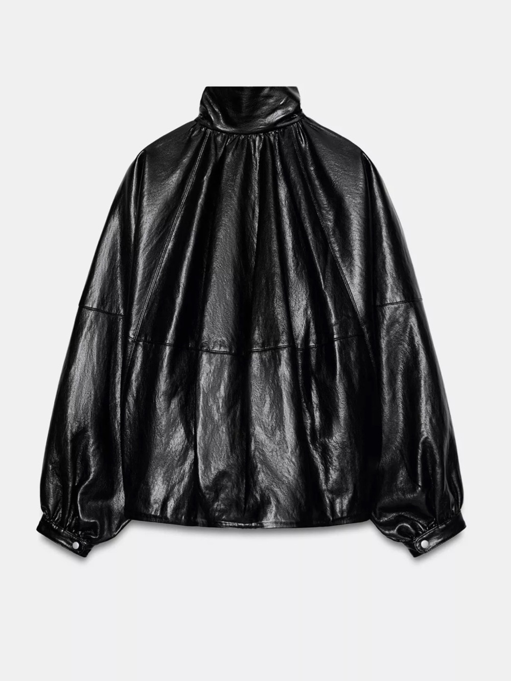 ZARA black faux leather gathered/draped jacket